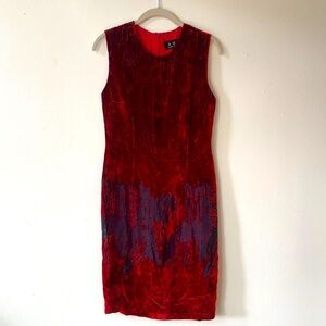 A.B.S Red BurnOut Velvet Dress with Abstract Pattern - Size 8